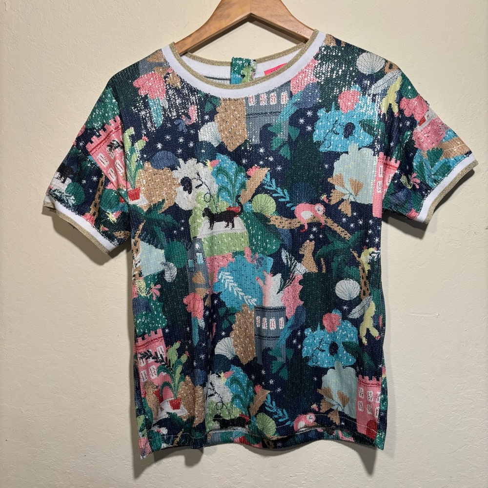 RARE Vilagalo Nathalie Sequined Knight’s Tale Patterned Top size XS